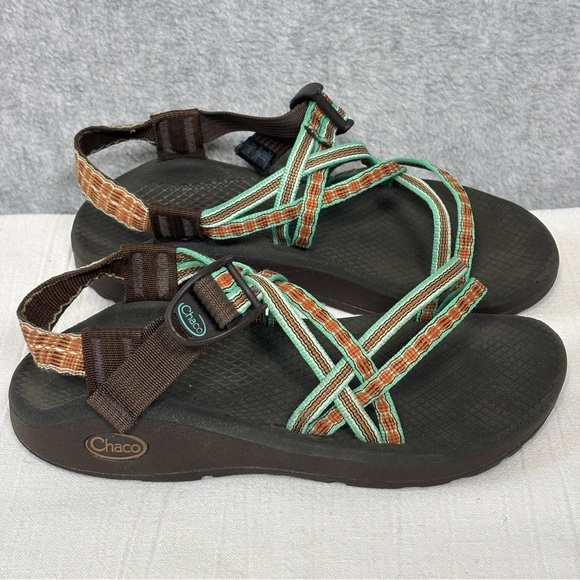 Chaco Z/Cloud X Strappy Open Toe Sandals-Orange and Teal Green-Women Size 6 - Picture 1 of 10